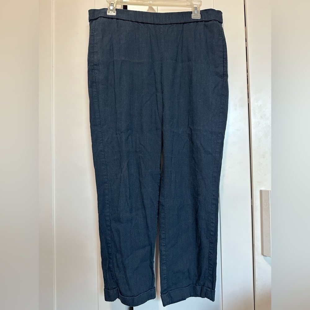 J. Jill Navy Blue Linen Stretch Pants Size Medium Petite